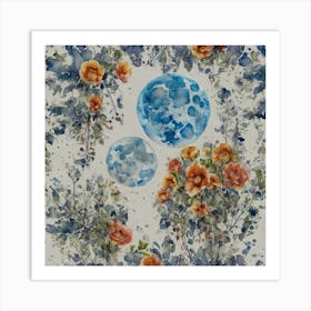 Moon And Roses Art Print