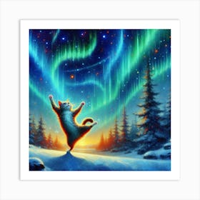 Cat Dancing In The Snow Art Print