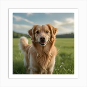 Golden Retriever Standing In A Field 2 Art Print