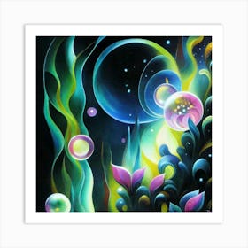 Abstract oil painting: Water flowers in a night garden 5 Art Print