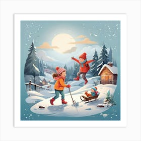 Children Playing In The Snow 1 Art Print