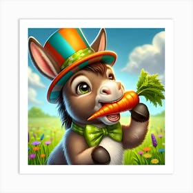 A Donkey With A Hat Eating A Carrot 3 Art Print