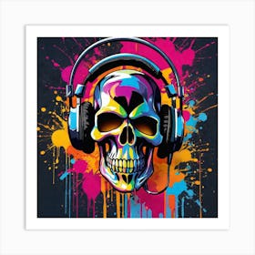 Skull With Headphones 76 Art Print