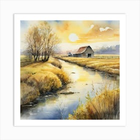 Barn By The River Art Print