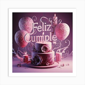 Feliz cumple and Feliz cumpleaños sign means Happy Birthday in Spanish language, Birthday party celebration gift with birthday cake candle colorful balloons best congratulation over light background wall artFeliz Cumple 62 Art Print