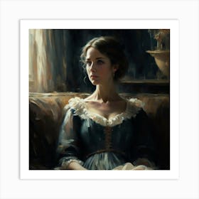 Lady In Blue Dress Art Print