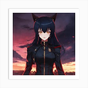 Anime Girl Standing In Front Of A Sunset Art Print