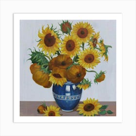Oil Painting Of Sunflowers In Decorative Ceramic 2 Art Print