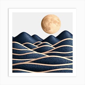 Moon And Waves 12 Art Print