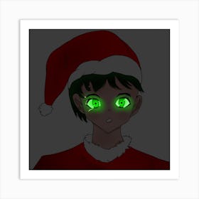 Christmas anime girl with glowing eyes Art Print