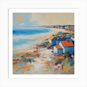 Blue Houses On The Beach Painting Art Print