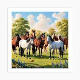 Horses In The Field Art Print