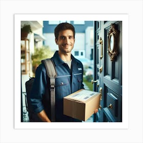 Delivery Man Holding A Package Art Print