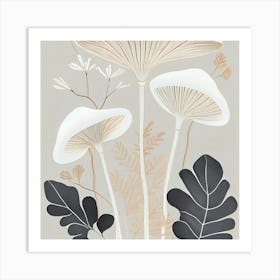 Mushrooms And Leaves Art Print