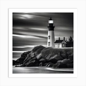 Black And White Lighthouse 1 Art Print