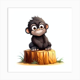 Cute Gorilla Sitting On A Stump Art Print