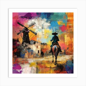 Windmill And Cowboy Art Print