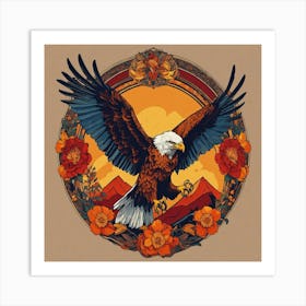 Eagle With Flowers Art Print