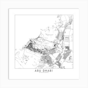 Abu Dhabi White Map Square Art Print