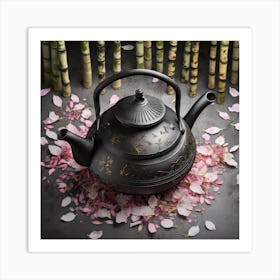 Firefly A Minimalistic Modern Rustic Beautiful Japanese Cast Iron Teapot, Illustration, A Few Sakura (7) Art Print