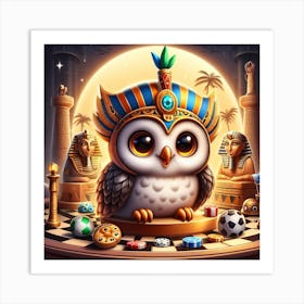 Owl On Chess Board Art Print