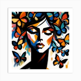 Colourful Female Portrait with Butterfly Abstract 5 Art Print