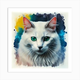 White Cat With Green Eyes 1 Art Print