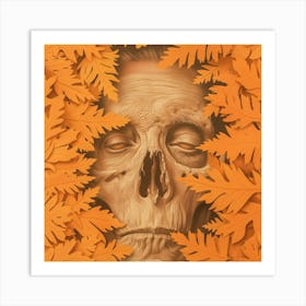 Skull With Leaves Art Print