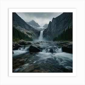 Waterfall In The Mountains Art Print