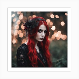 Gothic Girl With Red Hair Art Print