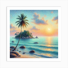 Lonely island with palm tree 1 Art Print