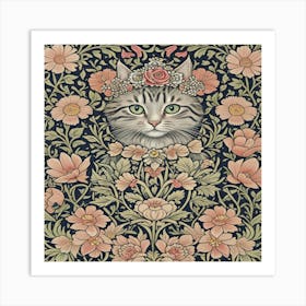 William Morris Cat With Floral Crown Art Print