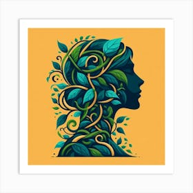 Portrait Of A Woman With Leaves 2 Art Print