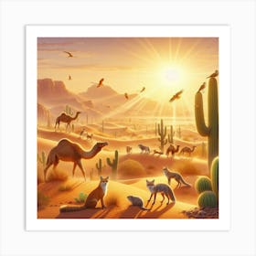 Desert Sunrise Wildlife 1 Art Print