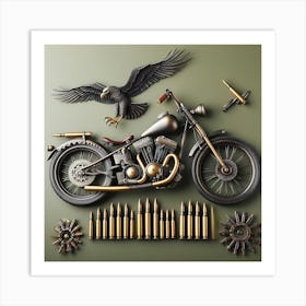 Eagle And Motorcycle Art Print