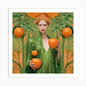 Woman Holding Oranges Art Print