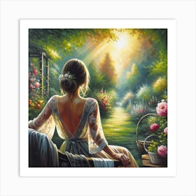 Gardener girl into the garden Art Print