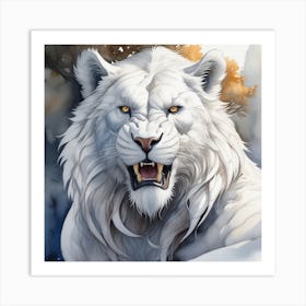 lion White Beast art Watercolor Photo Art Print