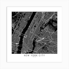 New York City Black And White Map Square Art Print