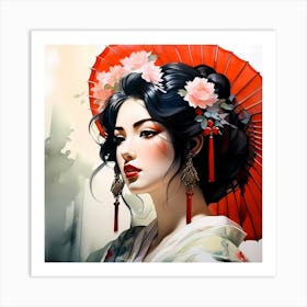 Japan Traditional Geisha Illustration By Ad 153 Art Print