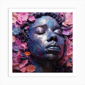 Woman With Flowers On Her Face 1 Art Print