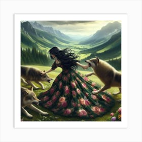 The girl and the wolves Art Print
