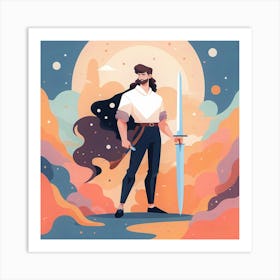 Man With Sword In The Sky Art Print