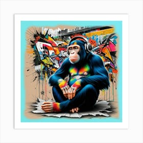 Monkey With Headphones Art Print