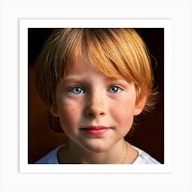 Firefly Strawberry Blond, Little Boy, Blue Eyes, Freckles, Nose, Child, Portrait, Adorable, Natural, (10) Art Print