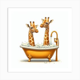 Giraffes In The Bath Art Print