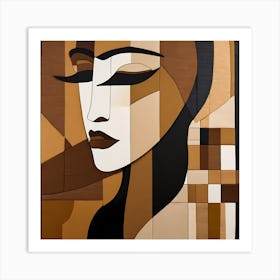 Patchwork Quilting Abstract Face Art with Earthly Tones, American folk quilting art, 1208 Art Print