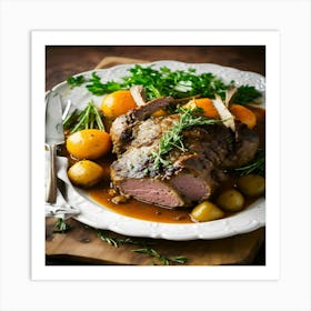 Roast Lamb With Potatoes And Carrots Art Print