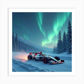 High Tech Formula Car Racing Under The Aurora Lights In A Winter Wilderness 1 Art Print