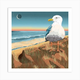 Seagull At The Beach Square Art Print